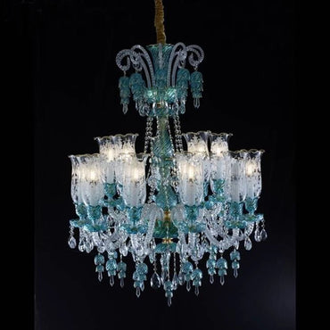 Long Clear Glass Chandelier for Living Room and Study Room