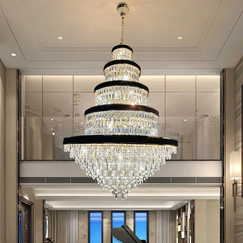 Lustre de luxe en cristal pour duplex et hall d'hôtel
