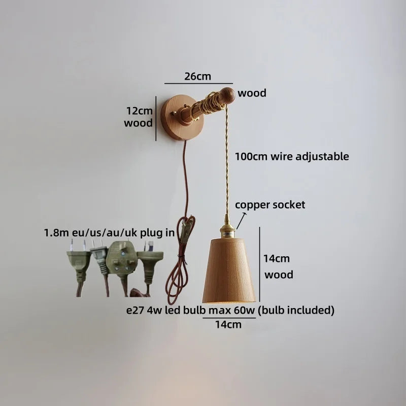 Élodie Nordic Ceramic Wood LED Wall Lamp E27 Plug