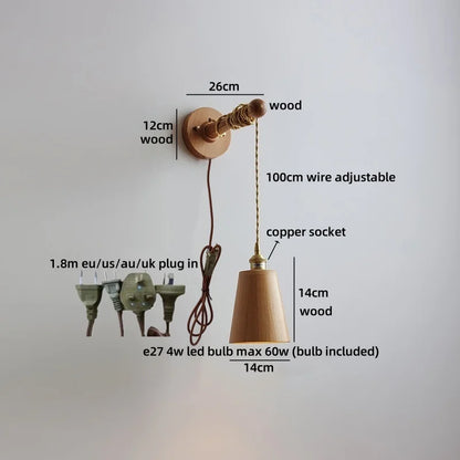 Élodie Nordic Ceramic Wood LED Wall Lamp E27 Plug