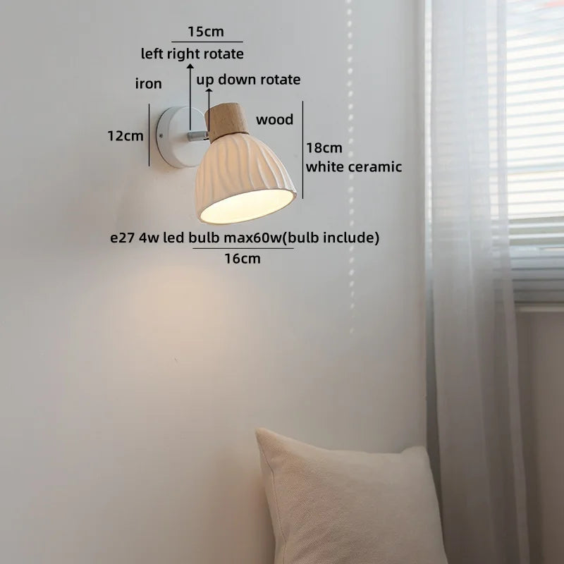 Camille Applique Murale LED en Céramique Blanche Interrupteur E27 Nordique
