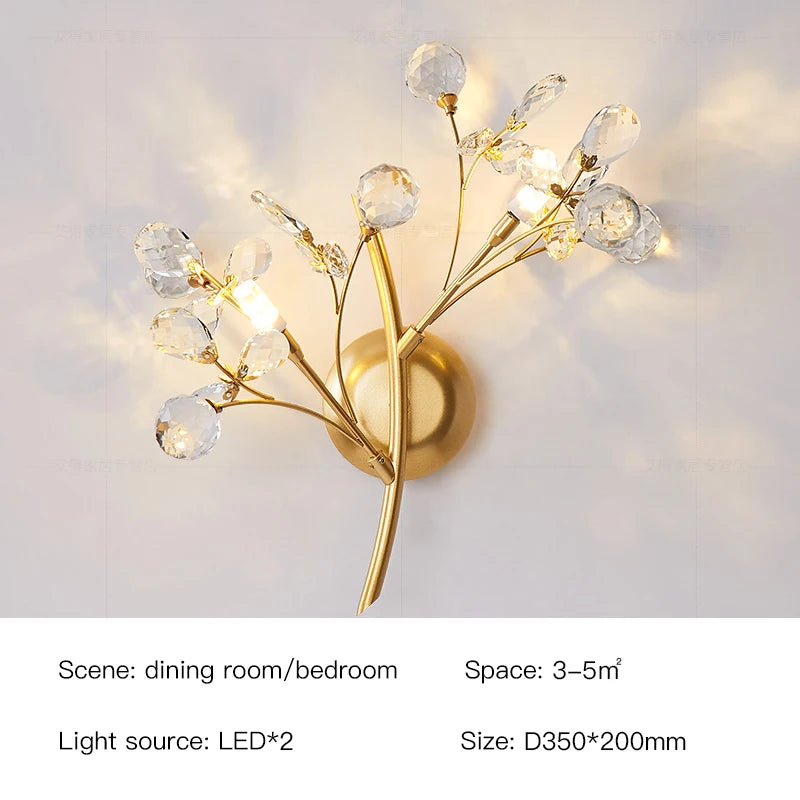 Plafonnier Eléonore en forme d'arbre, branches en cristal doré