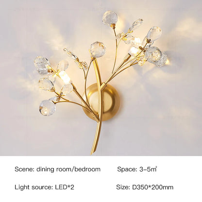 Plafonnier Eléonore en forme d'arbre, branches en cristal doré