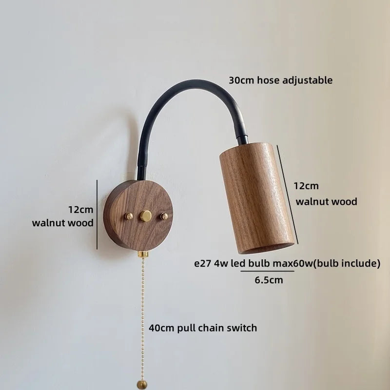 Élise Nordic Ash Wood LED Wall Lamp Pull Chain E27