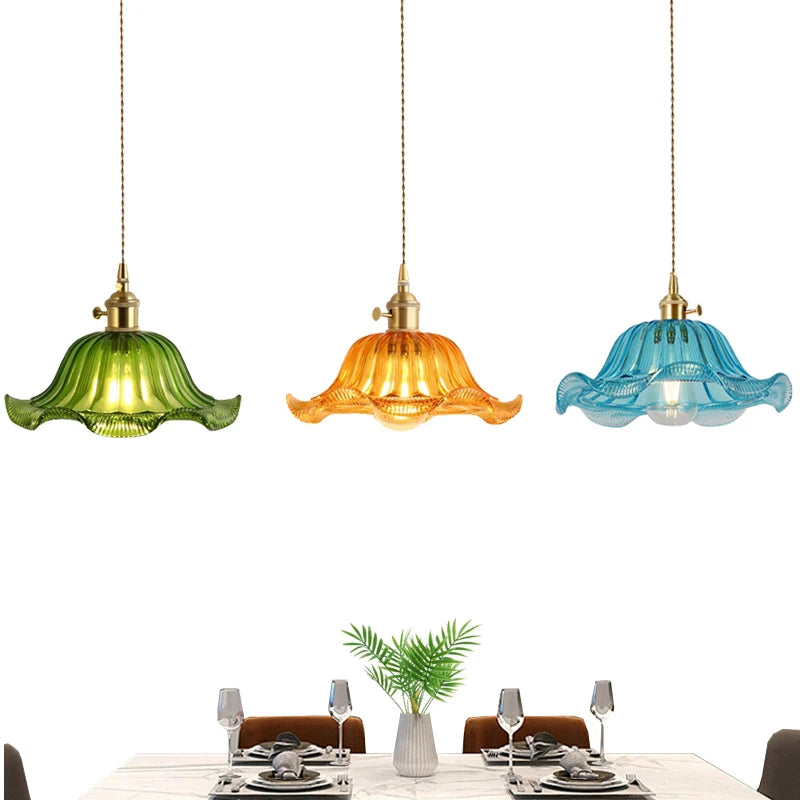 Suspension Valérie Vintage Art Déco en Verre Teinté
