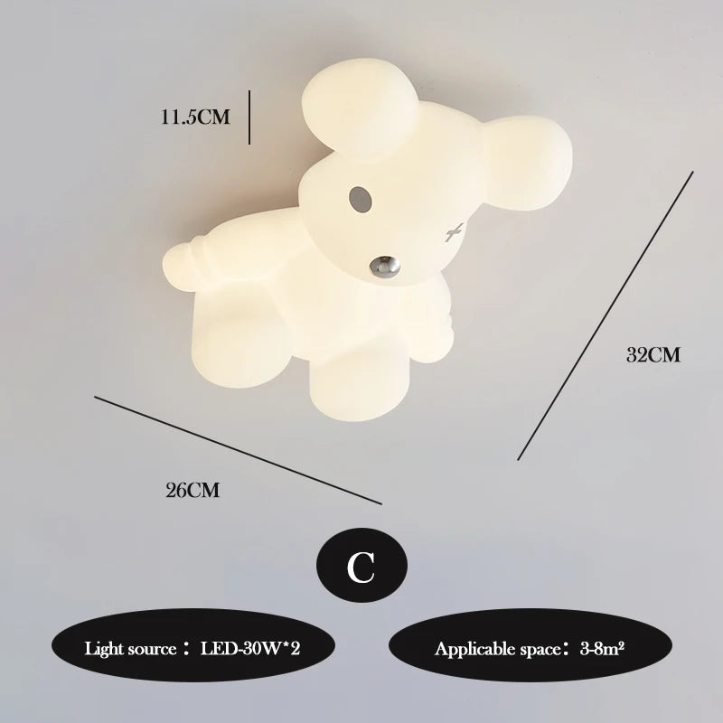Amélie Nordic White Bear Kids LED Ceiling Light Minimalist