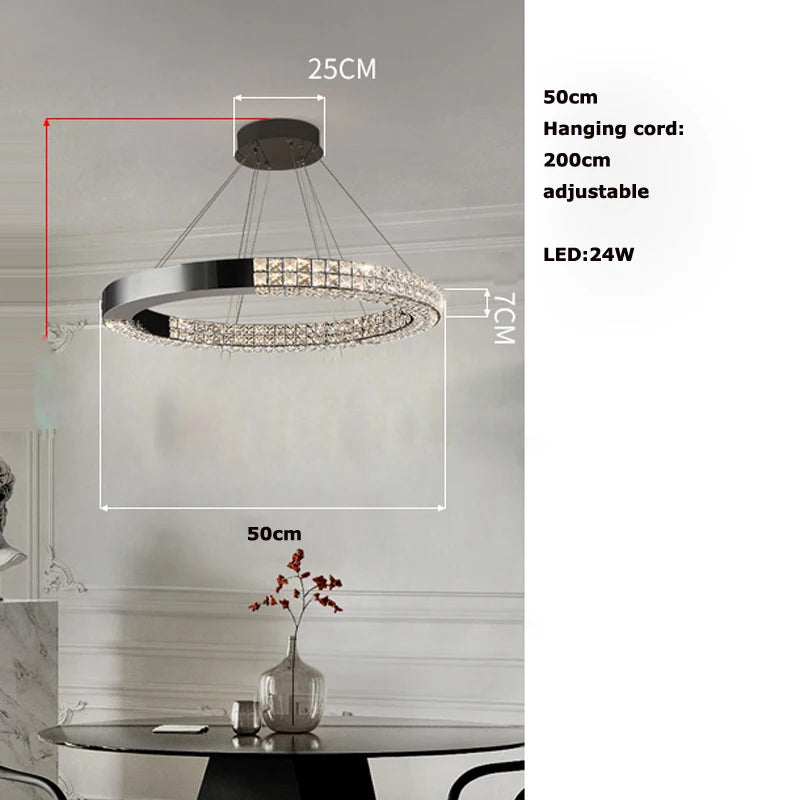 Lustre en cristal scandinave Sophie en acier noir pour plafond