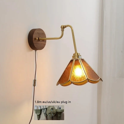 Camille Adjustable Fabric Wall Lamp with Copper Arm