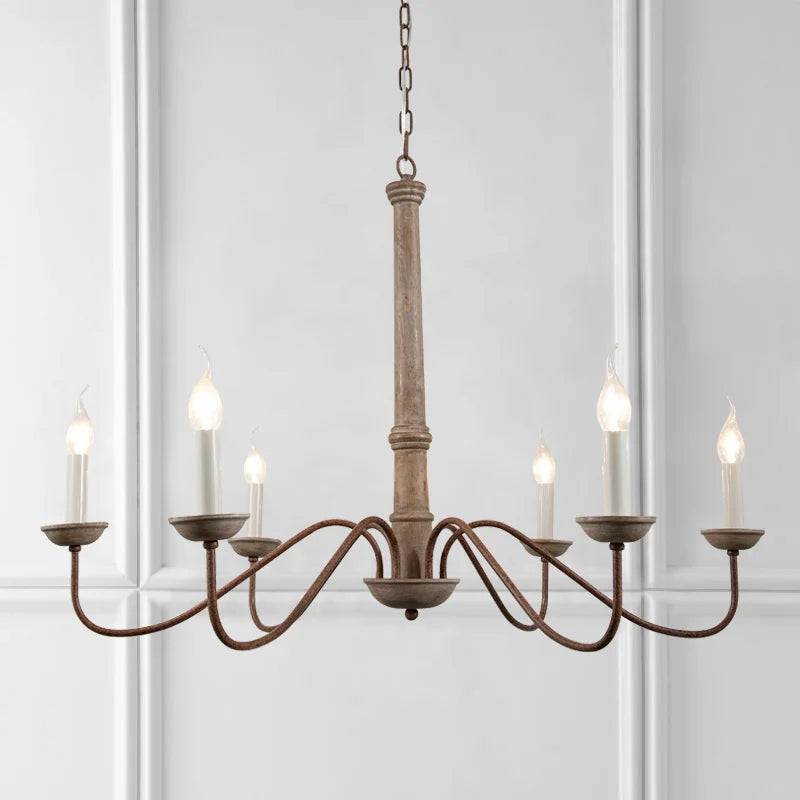 Lustre rustique en bois massif Amélie pour salles à manger et salons