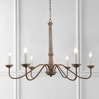 Lustre rustique en bois massif Amélie pour salles à manger et salons