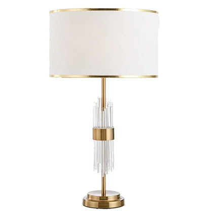 Lampe de table Juliette en verre de cristal, douille E27, abat-jour en tissu blanc, LED