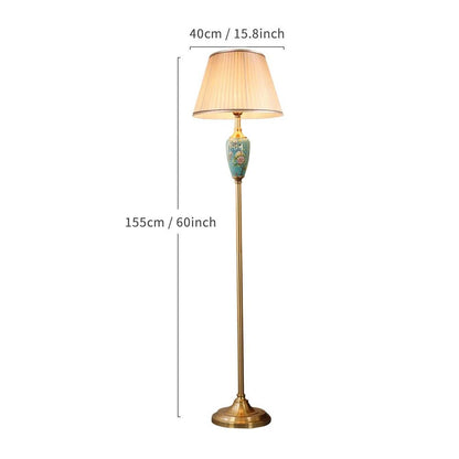 Élise Ceramic Retro LED Floor Lamp Fabric Shade Living Room