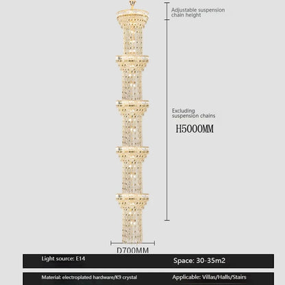 Long Lustre en Cristal Spirale Creux pour Escalier et Salon