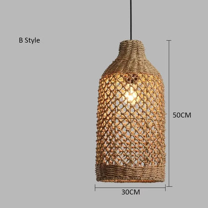 Élise Japanese Rattan Pendant Light E27 Woven LED Chandelier Beige