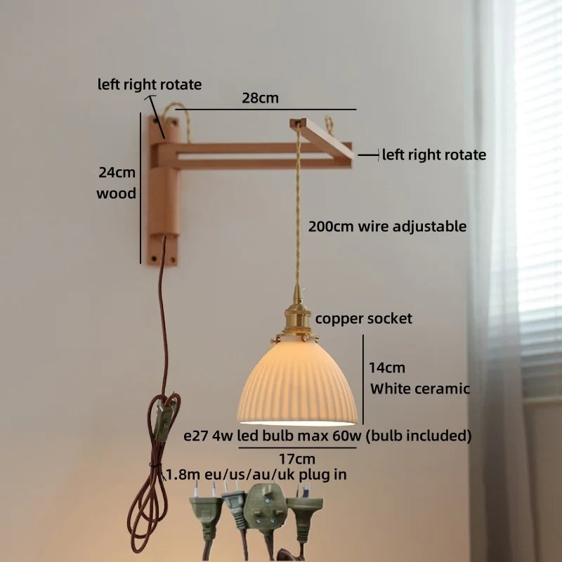 Applique murale Élise en céramique et bois pour chambre et salle de bain