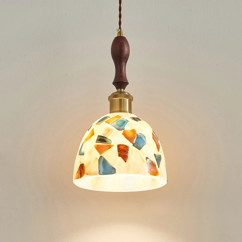 Camille Medieval Glass Walnut Pendant Light Bedroom Chandelier