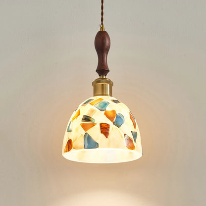 Camille Medieval Glass Walnut Pendant Light Bedroom Chandelier