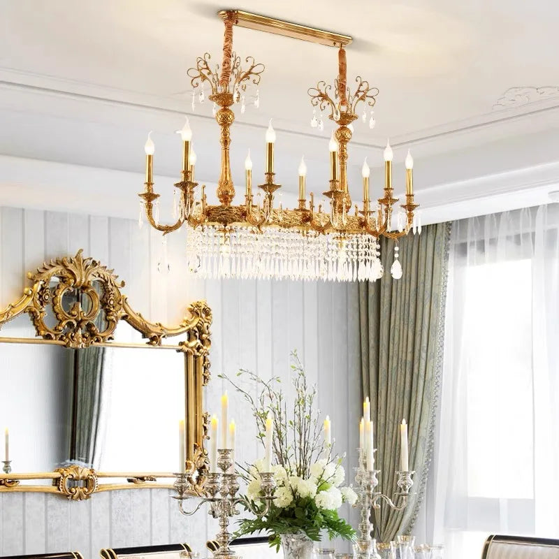 Lustre suspendu en cristal de cuivre de style européen à 10 lumières