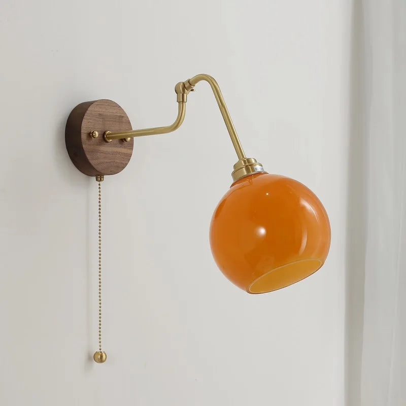 Camille Adjustable Fabric Wall Lamp with Copper Arm