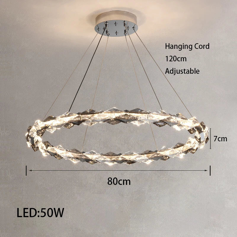 Élodie 2025 Plafonnier Moderne Anneau Cristal LED Dimmable Lustre Décoration Luminaire Argent