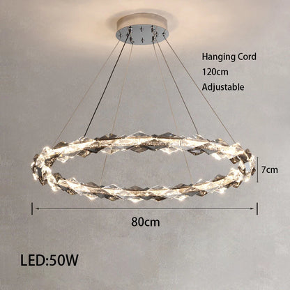 Élodie 2025 Plafonnier Moderne Anneau Cristal LED Dimmable Lustre Décoration Luminaire Argent