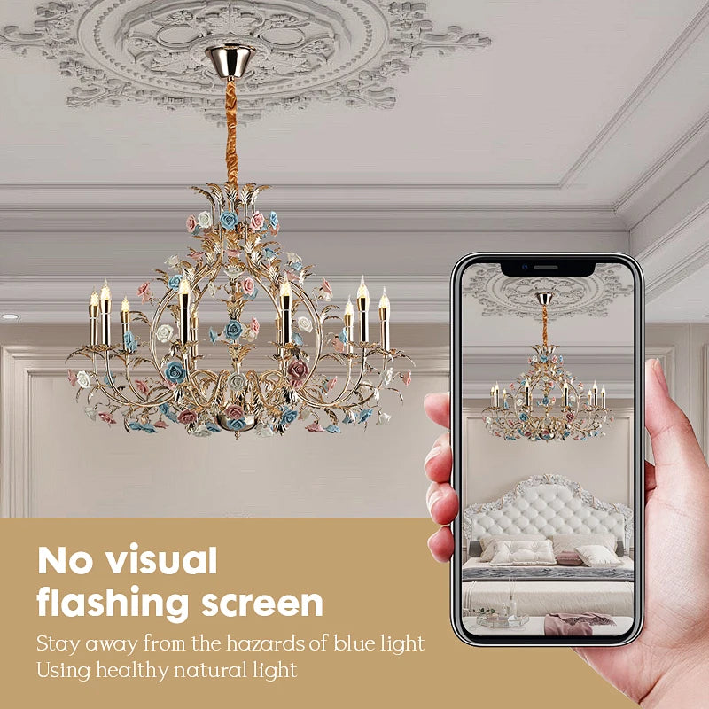 Lustre LED Camille en céramique florale européenne Rose Art déco moderne