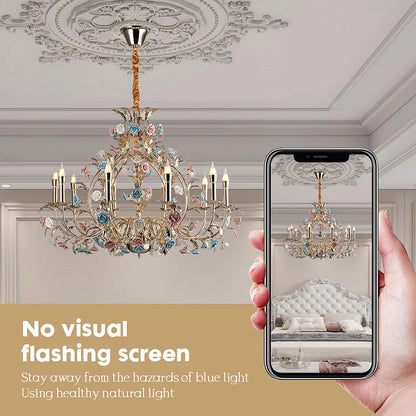 Lustre LED Camille en céramique florale européenne Rose Art déco moderne