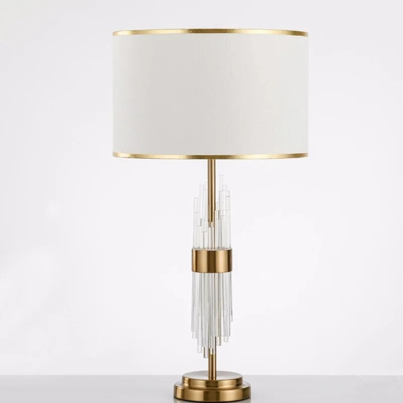 Lampe de table Juliette en verre de cristal, douille E27, abat-jour en tissu blanc, LED