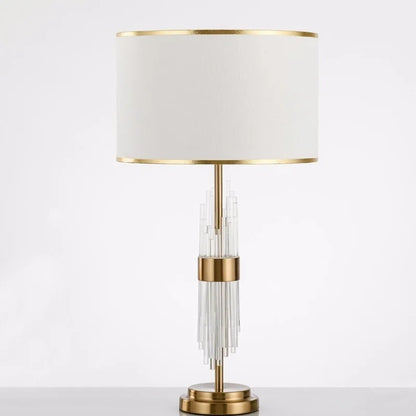 Lampe de table Juliette en verre de cristal, douille E27, abat-jour en tissu blanc, LED