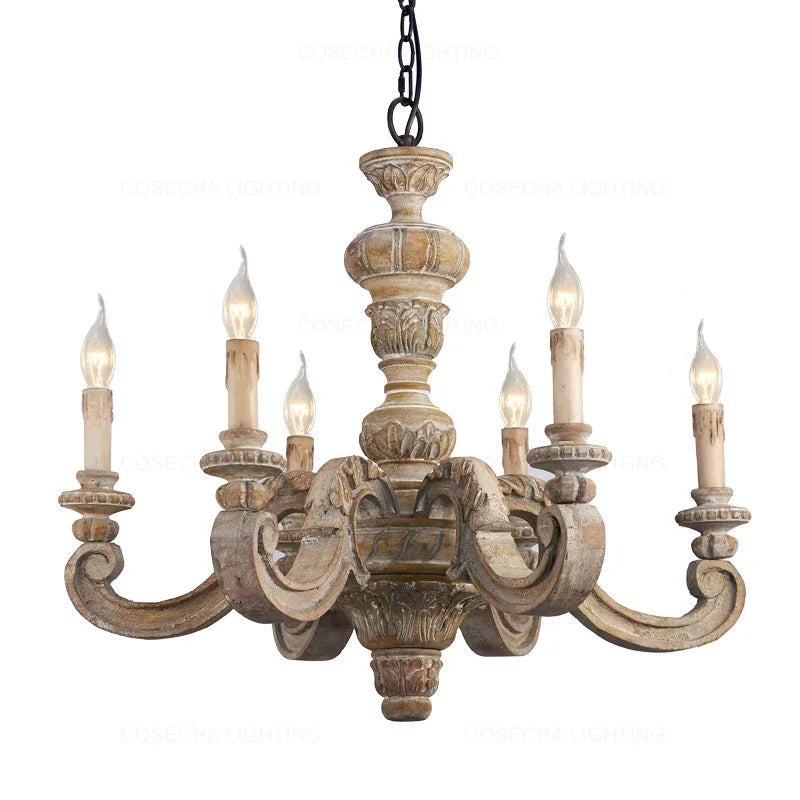 Geneviève Roman Pillar Wooden Chandelier for Classic Interiors