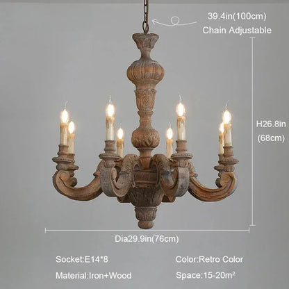 Geneviève Roman Pillar Wooden Chandelier for Classic Interiors