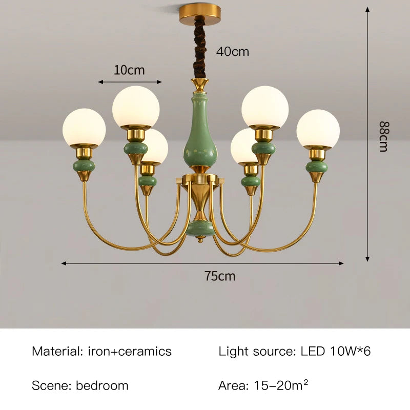 Lustre en céramique doré, minimaliste et rétro, avec lumières LED pour chambre et loft