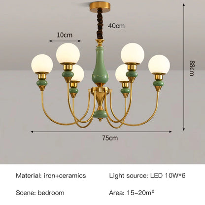 Lustre en céramique doré, minimaliste et rétro, avec lumières LED pour chambre et loft