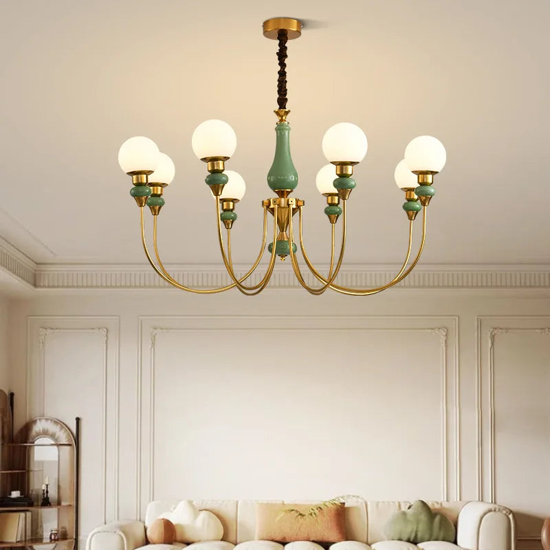 Lustre en céramique doré, minimaliste et rétro, avec lumières LED pour chambre et loft