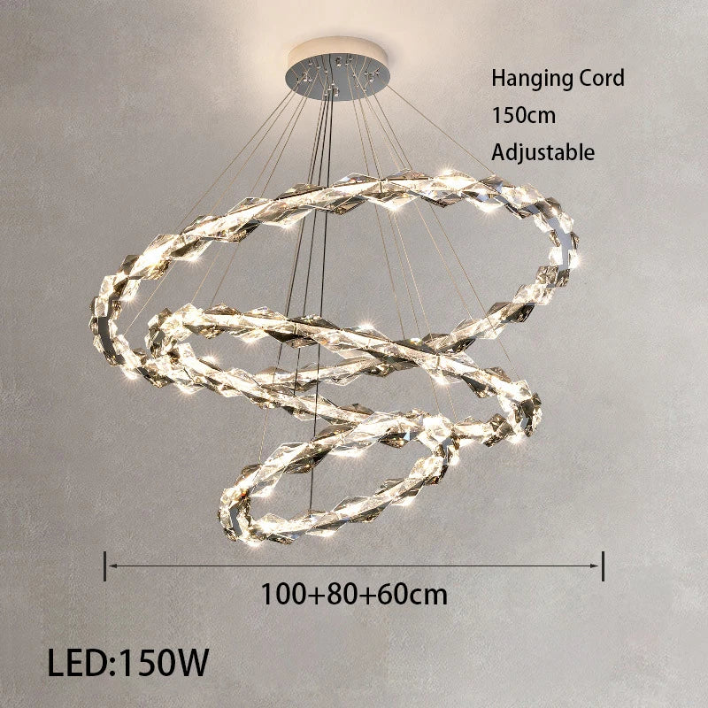 Élodie 2025 Plafonnier Moderne Anneau Cristal LED Dimmable Lustre Décoration Luminaire Argent
