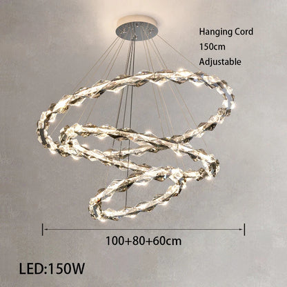 Élodie 2025 Plafonnier Moderne Anneau Cristal LED Dimmable Lustre Décoration Luminaire Argent