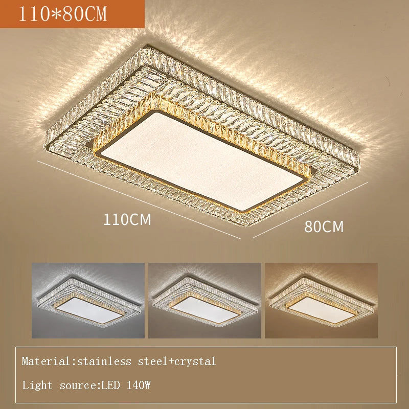 Plafonnier LED Isabella de luxe doré en cristal avec télécommande