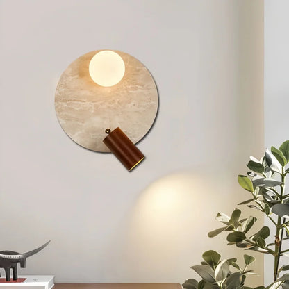 Applique murale LED Sophie en travertin jaune et bois Wabi Sabi