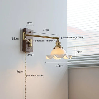 Applique murale à bras pivotant Lucienne avec interrupteur à tirette