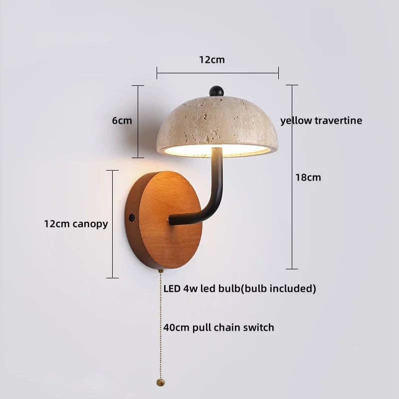 Applique murale Lucie en pierre de travertin avec base en bois
