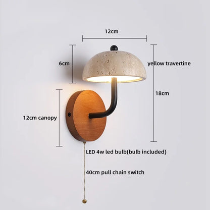 Applique murale Lucie en pierre de travertin avec base en bois