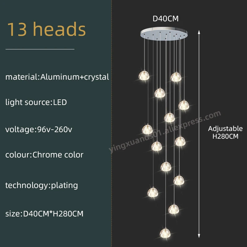 Lustre d'escalier en spirale en cristal Séraphine pour intérieurs de lofts de luxe