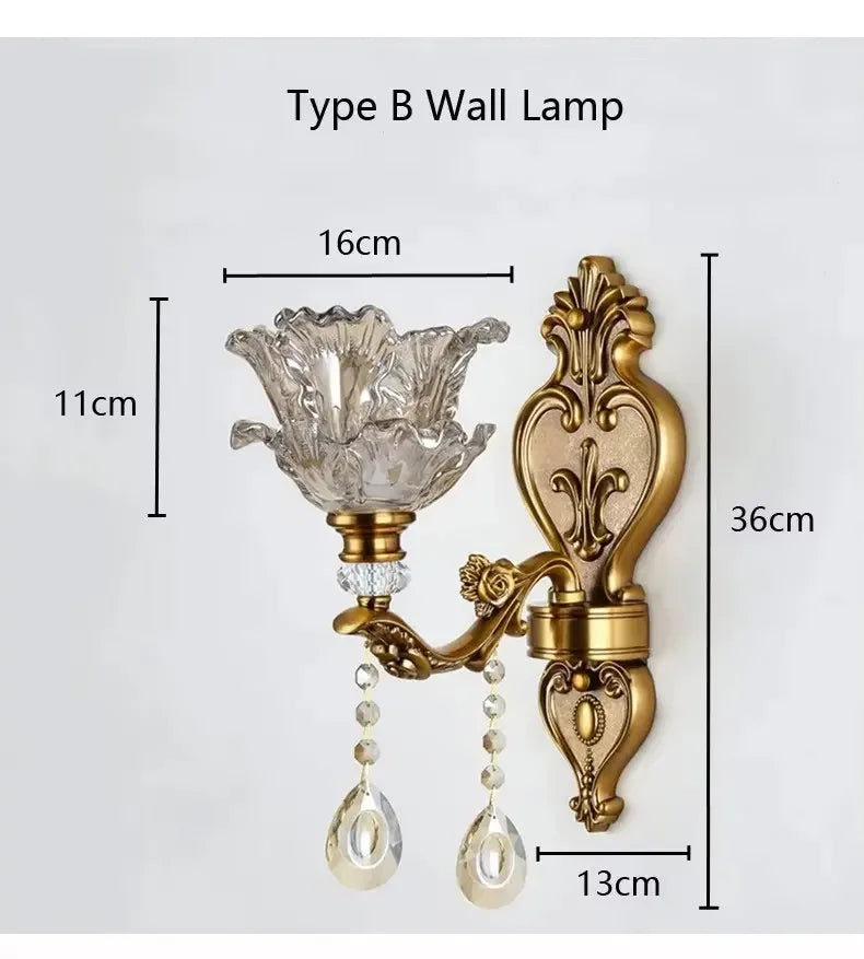Applique murale Élise en verre de cristal rétro E14 de style européen