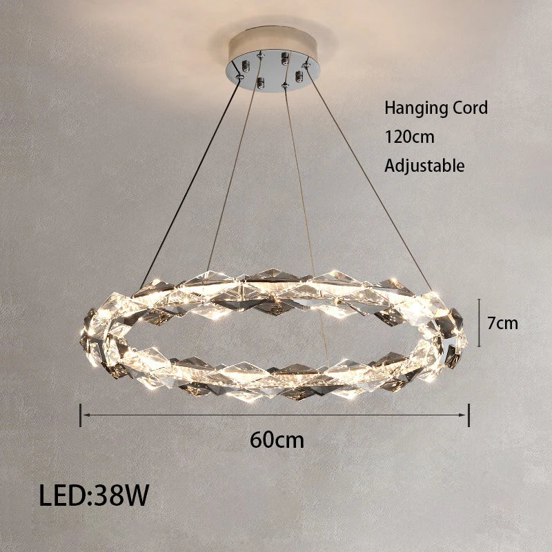 Élodie 2025 Plafonnier Moderne Anneau Cristal LED Dimmable Lustre Décoration Luminaire Argent