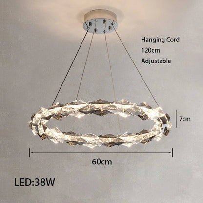 Élodie 2025 Plafonnier Moderne Anneau Cristal LED Dimmable Lustre Décoration Luminaire Argent