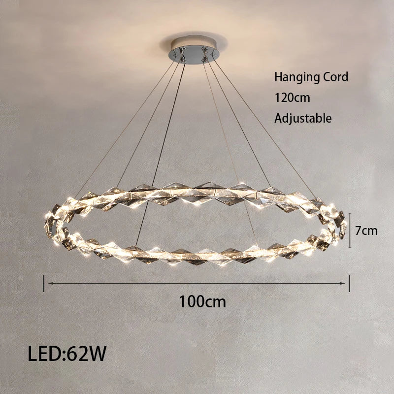 Élodie 2025 Plafonnier Moderne Anneau Cristal LED Dimmable Lustre Décoration Luminaire Argent