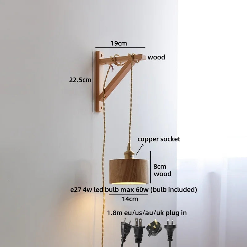 Élodie Nordic Ceramic Wood LED Wall Lamp E27 Plug