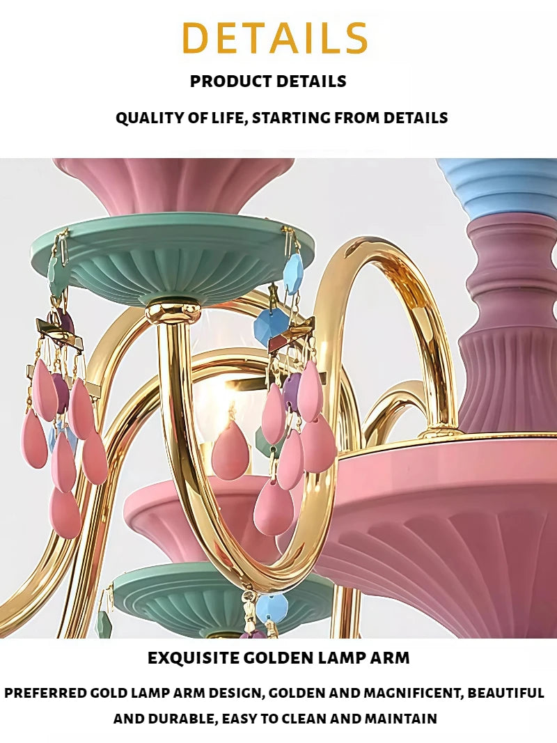 Lustre de style campagnard français pour salle à manger, chambre d'enfant, chambre de princesse, lustre européen coloré