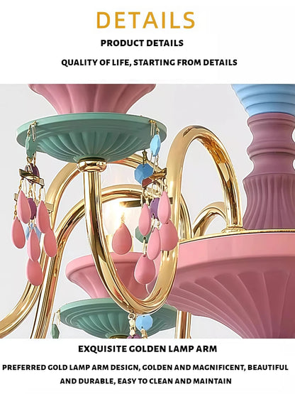 Lustre de style campagnard français pour salle à manger, chambre d'enfant, chambre de princesse, lustre européen coloré