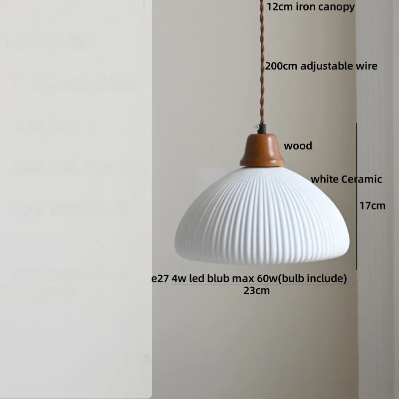 Suspension LED en céramique Fleur Rose Élise, en bois nordique
